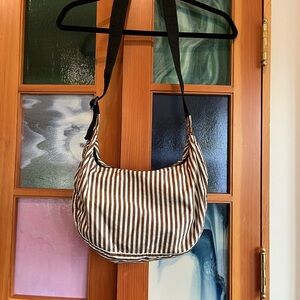 Brown and White Stripe Medium Crescent BAGGU